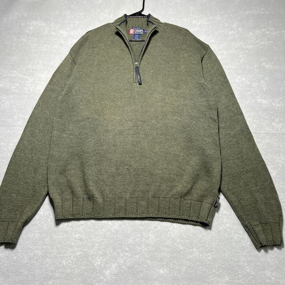 Mens VTG Chaps Ralph Lauren Crown Crest Hand Framed 1/4 Zip Up Knit Sweater XL - Picture 1 of 9